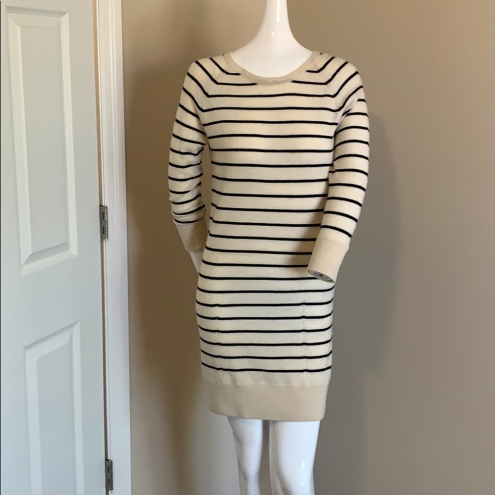 Rag & Bone 100% Cashmere Striped Sweater Dress Cream Black Size M NWOT